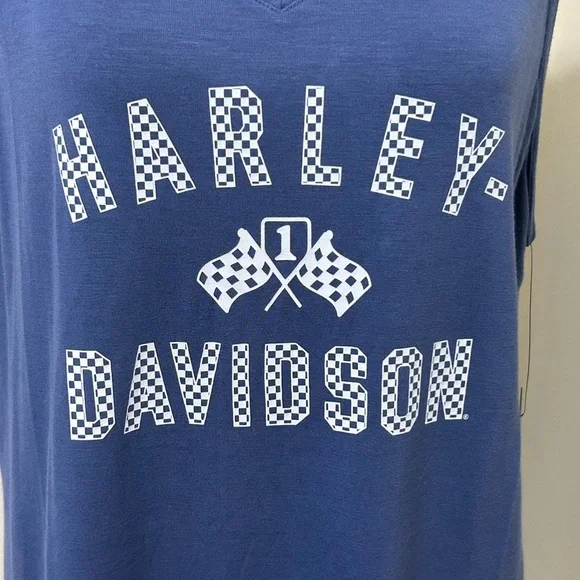 Harley Davidson Double V-Neck Ladies Tank Top Blue. Sz Large - Picture 3 of 10